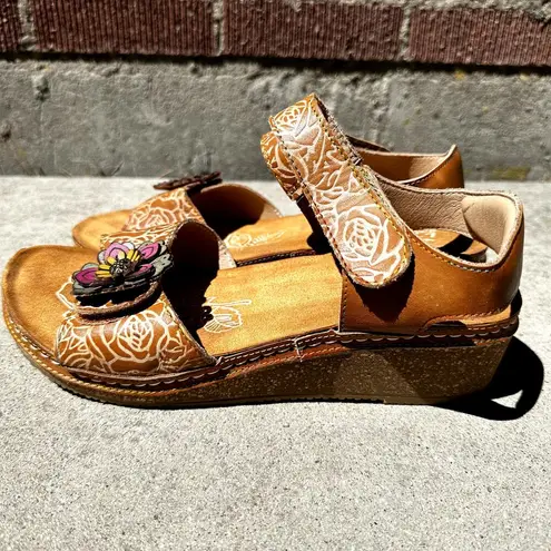 Spring Step L'Artiste By Cuteness Leather Wedge Sandals Ankle Strap Brown 10.5