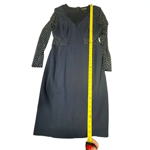 Cachet Navy Blue Sheath Dress Sz 12 Rhinestone Mesh Long Sleeve Cocktail Party