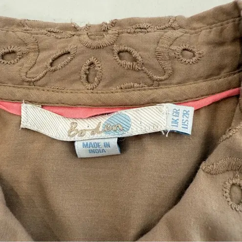 Boden Sleeveless Eyelet Button Front Cottagecore Midi Dress Womens 2R Tan Preppy Size 2
