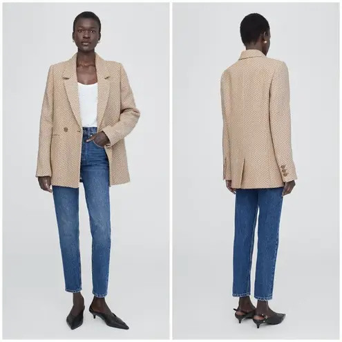 ANINE BING ππ Tweed Double Breasted Fishbone Blazer ~ Tan & Cream Medium
