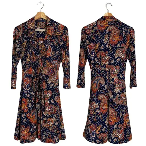 Tommy Hilfiger  Paisley Printed Tie-Waist Shirt Dress Women's Size 4 3/4 Sleeves