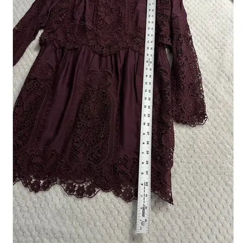 The Jetset Diaries Verona Dress Women Small Plum Mini Lace Long Sleeve Open Back