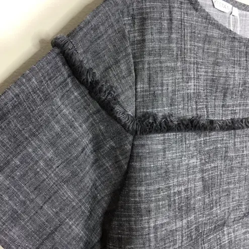 Grey Cropped Fringe Trim Short Sleeve Blouse NWT size Large Ethically Made