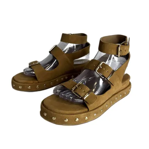 Matisse Sandals Womens Size 8 Tan Suede Platform Studded Buckle Ankle Strap Brown