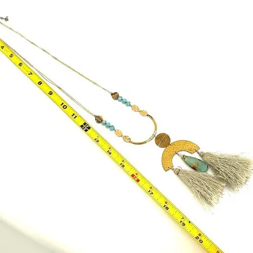 Lucky Brand  grey tassel Jasper long pendant arch necklace
