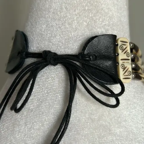 Native American Style Unisex Four Row Bone Hairpipe Bead Tie Choker Necklace