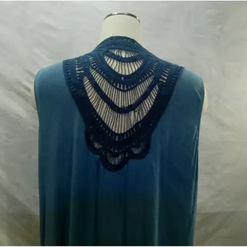 Women's Long Fringe Blue Angle Vest By La Vanya Size 2X