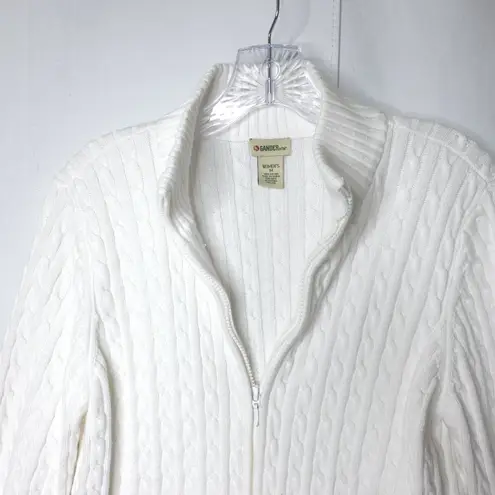 Gander mountain Cable Knit Full Zip Sweater Cardigan Women’s M White Mock Neck Cotton Outerwear