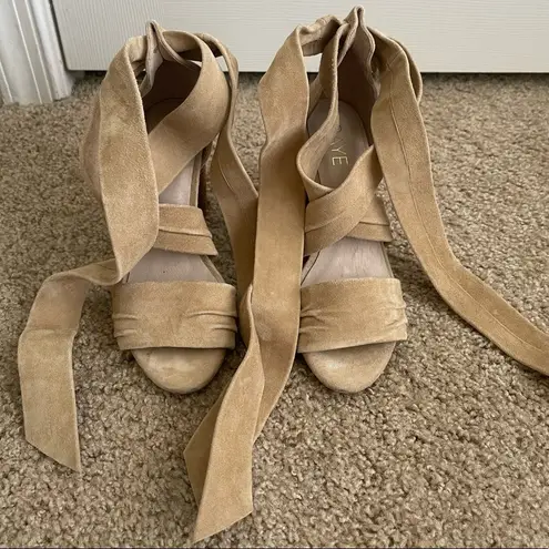 Raye  x Revolve Suede Wrap Tie Mia Tan Heels - 6