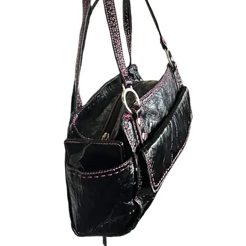 Tommy Hilfiger  Crinkle Black with pink stitching Satchel Handbag.