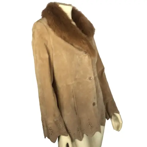 Dennis Basso Y2K Boho penny lane Suede leather jacket fur collar bell cuffs XS