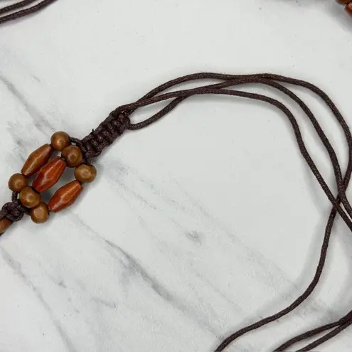 Brown Wood Beaded Tie Belt Boho Hippie Festival Size Small S ✨