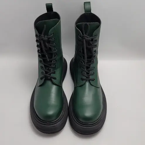 SVegan Gouache Vegan Leather Platform Combat Lace Up Boot Green Size 41