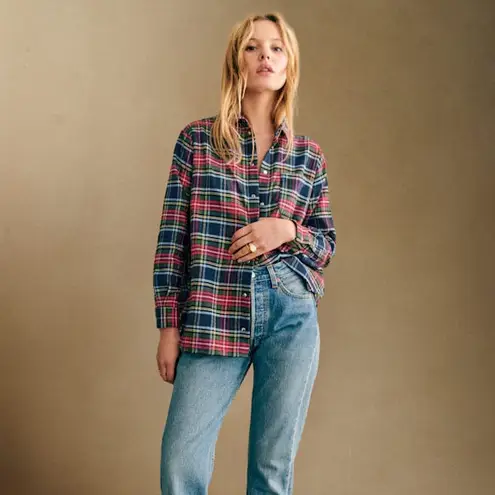 Sézane Max Long Sleeve Button Down Shirt | Sz 38 (US 6) | York Tartan Blue Plaid