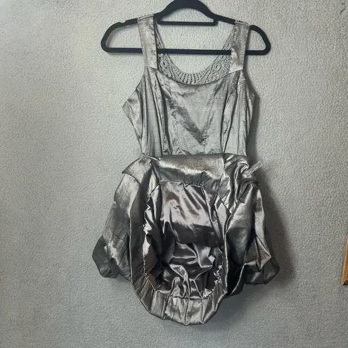 Jessica McClintock Womens Dress 12 Gray Pleated Bubble Skirt Metallic Formal