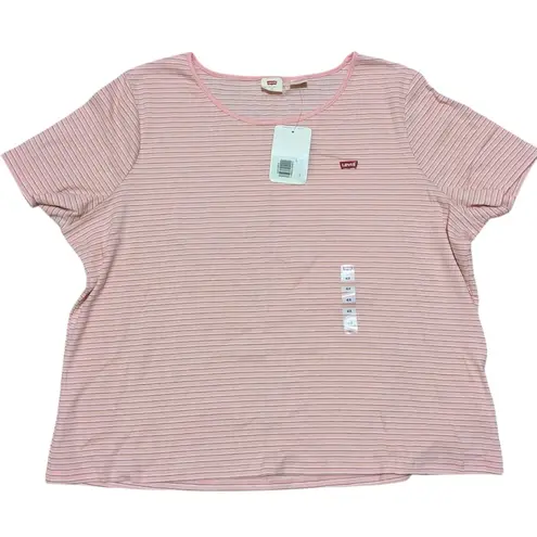 Levi's 🆕  Plus‎ 4X Babydoll Top Short Sleeve Ribbed Tee Shirt Pink Striped NWT