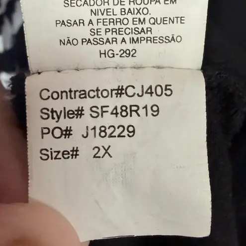 Calvin Klein Jeans Long Sleeve Black Top with White Metallic Silver Flowers 2X