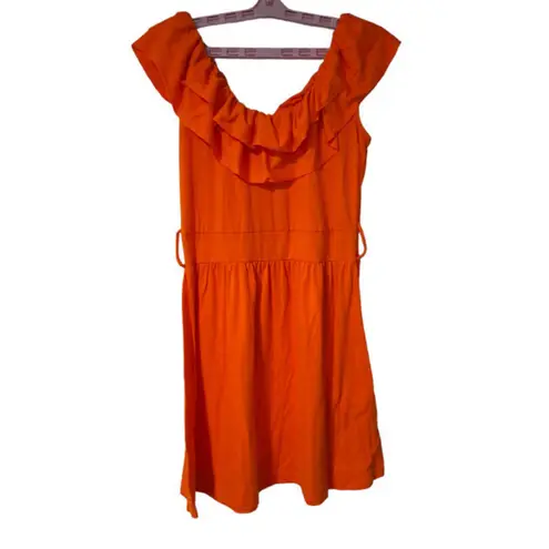 Allison Brittney Womens Ruffles Fit and Flare Orange Mini Dress Size Medium