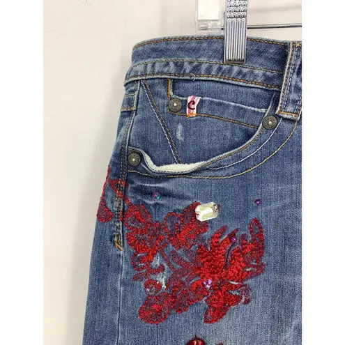 Vintage Y2K Candies Denim Skirt Junior Sz 13 Embroidered Embellished