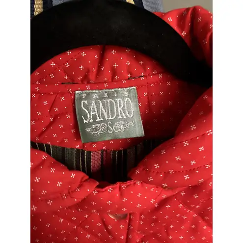 Vintage Sandro Paris Quilted Jacket Red Small Calico French Country Cottagecore