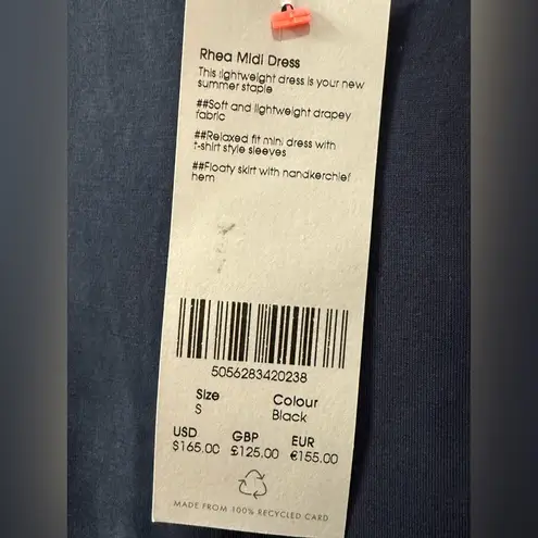 Sweaty Betty NEW! Rhea Midi Dress Black Soft Short Sleeve Handkerchief Hem