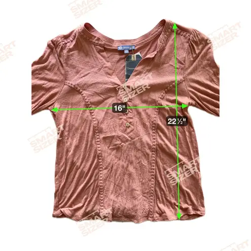 Democracy Womens Embroidered Blouse Size XS Dusty Rose Boho Romantic Cottage