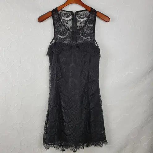 TCEC Women Dress Size M Black Eyelash Scallop Lace Sleeveless Open Back Cocktail