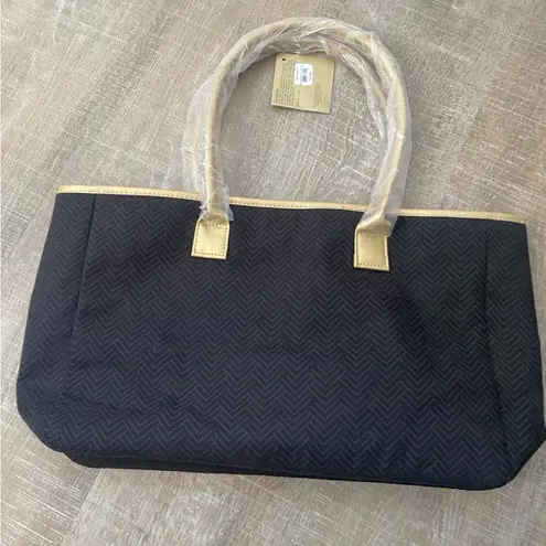 Black & Gold Tote Bag Purse Chevron Print Modern Shoulder Bag Gift Travel Beach
