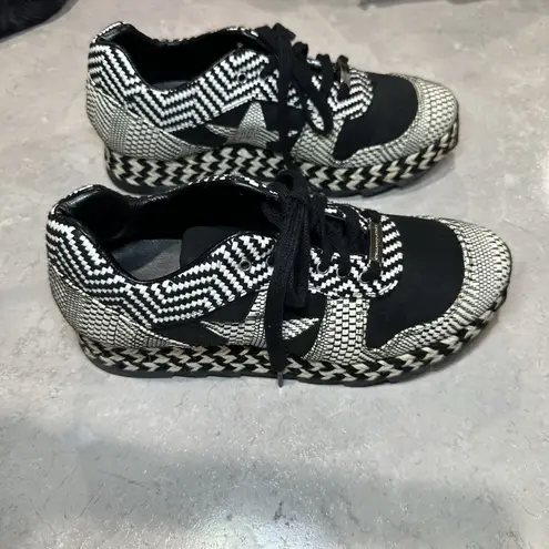 Stella McCartney Macy Sneakers Black White 37 EU Lace Up Espadrilles Wedge