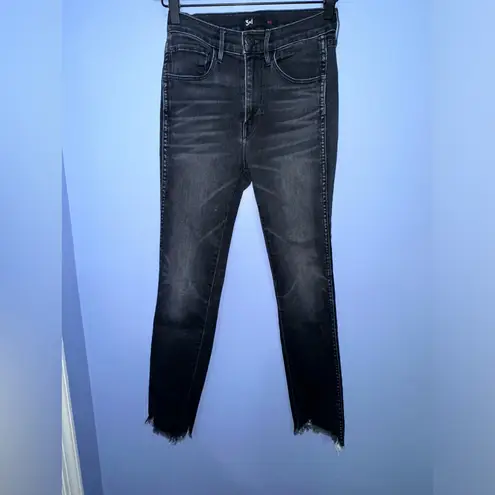 3X1 STRAIGHT AUTHENTIC CROP JEAN Black Wash Frayed Hem EUC Size 24