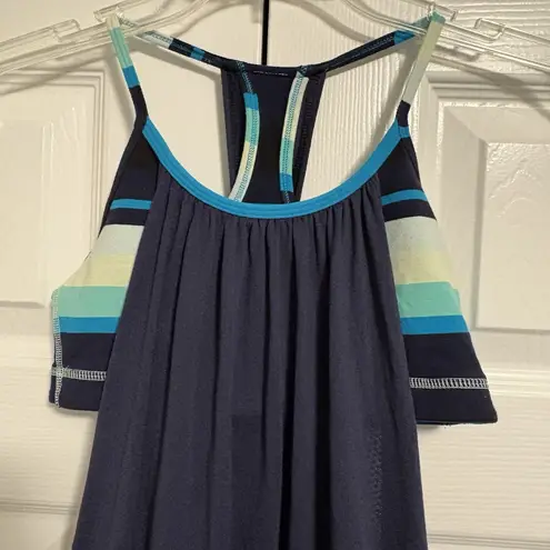 Lululemon No Limits Tank Inkwell Black Tank w/ Surge Blue Green Stripe Bra Sz 6
