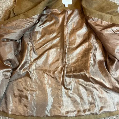 Faux Suded Ruffle Hem 2 Piece Dress Jacket Western Boho Brown SZ 18W Suit Set Tan