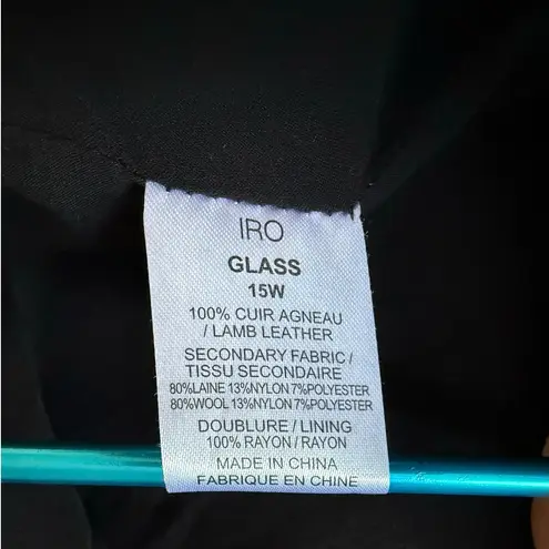 IRO Glass Black Wool Leather Moto Jacket Size 38 US 6