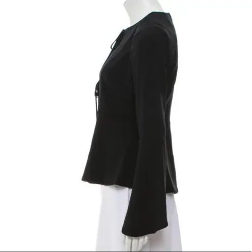 Intermix Black Plunge Bell Sleeve Top Front Tie Blouse Size P