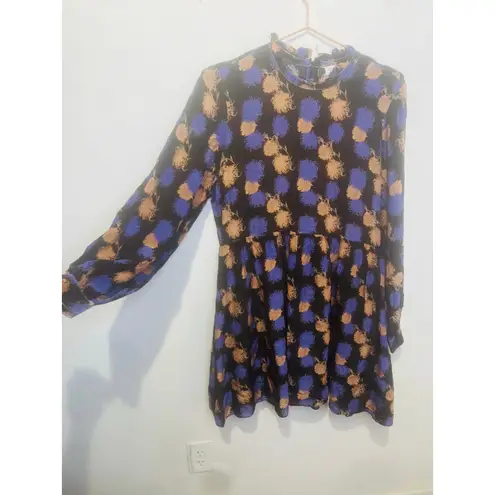 Hofmann Copenhagen Black Purple Printed 100% Silk Long Sleeve Mini Dress Size S