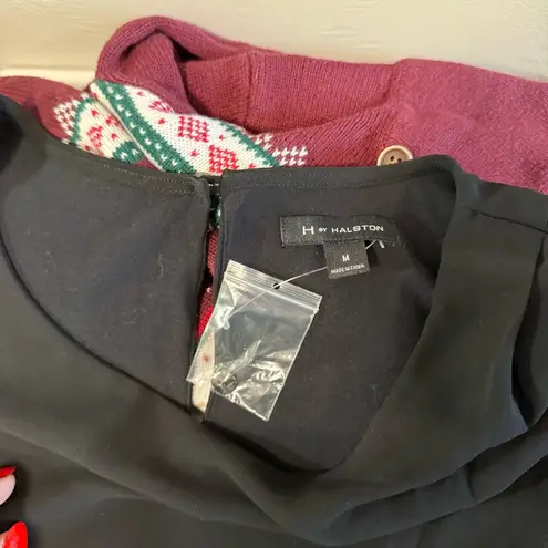 H by Halston NWOT  Asymmetrical‎ Black 3/4 Sleeve Blouse Top Drape Flowy Stretchy