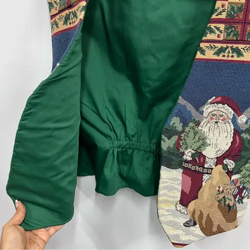 Vintage Festive Santa Christmas Tapestry Vest gold sequins OS Red Size XL