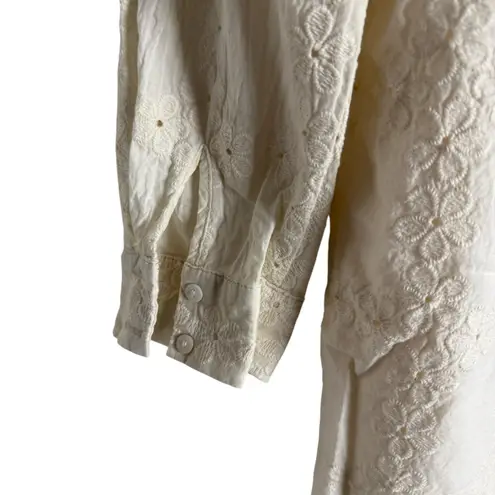 Pomander Place Griffin Ivory Eyelet Button Up Long Sleeve Midi Dress M White Size M