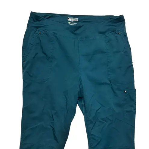 Healing Hands Women Purple Label Yoga Scrub Pants M Teal Cargo Stretch Utility