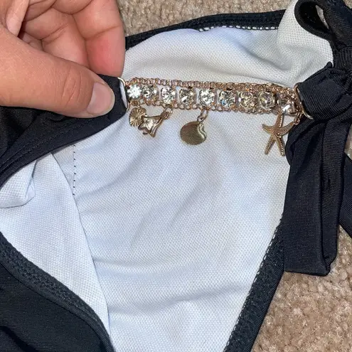 Black Bikini with Gold Chain Accents bling gem pieces size medium scrunch butt
