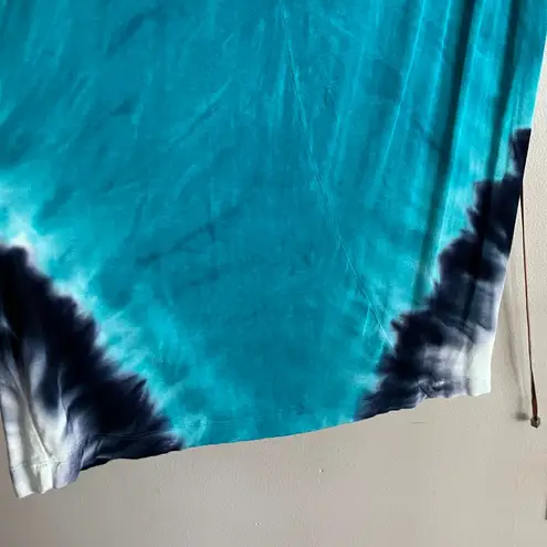 Boston Proper Tie Dye Cowl Neck Dress S Blue Teal Ombre Belted Boho Resort