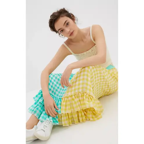 Eva Franco Lynsey Gingham Maxi Skirt Yellow Motif Size XS