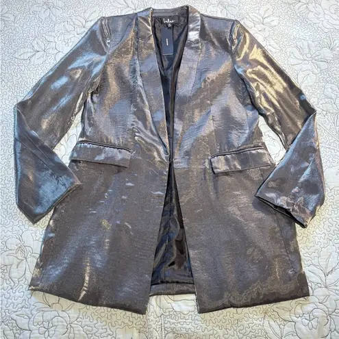 NWT LULUS Kourtney Gunmetal Satin Open Front Blazer Women’s Sz Medium💚 Gray