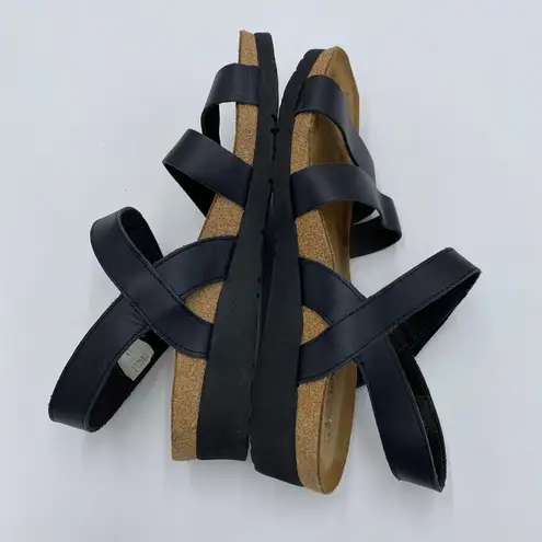 NAOT Women Black Leather Cork Foot Bed Israeli Kayla Sandals Size US 10/ 41