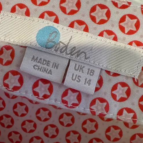 Boden Gauzy Tie Neck Top Womens Red Pullover Boho Star Print Blouse US 14