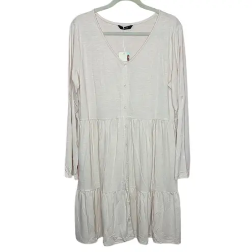 Dokotoo V Neck Button Up Long Sleeve Empire Waist Ruffle Tiered Mini Dress XL