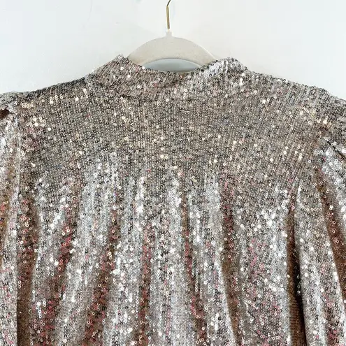 Rachel Zoe  Puff Long Sleeve Sequin Open Back Thong Bodysuit Gold Large