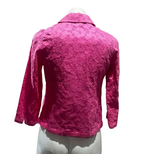 Saint Tropez West Women Pink Embroidered Linen 3/4 Sleeve Button-Up Shirt Jacket