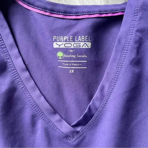 Purple Label Yoga Sz 2X V Neck Scrub Top Shirt Pockets Short Sleeve Stretch