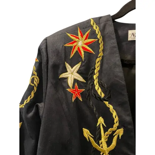 Vintage 90's Nicol Ferre Nautical Anchor Navy Blue Blazer Size 16 Women Sailing Black